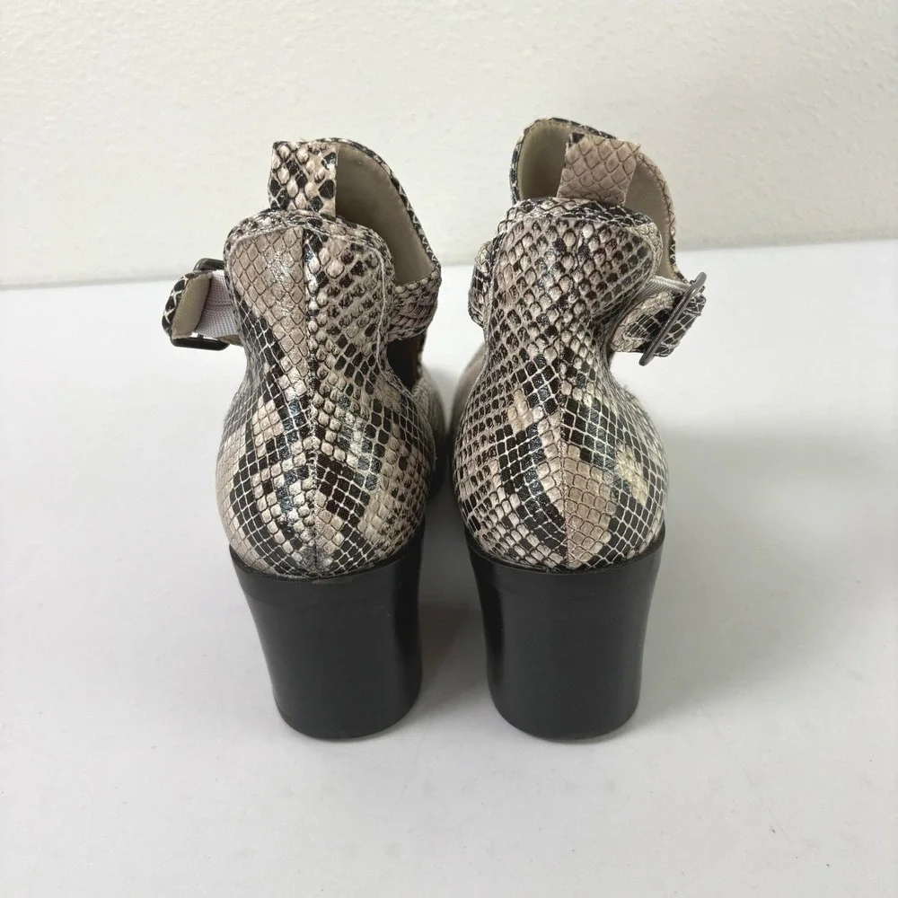 MIA Edin Bootie Womens 8 Grey Black Snake Print Cutout Block Heel Ankle Boots